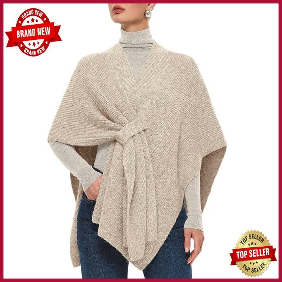 Warm Knit Crossover Front Poncho Shawl One Size Fits Most - Picture 1 of 8